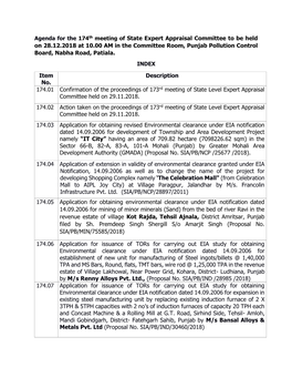 Agenda for the 174Th Meeting of State Expert Appraisal Committee to Be