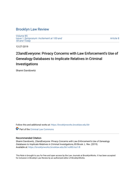 Privacy Concerns with Law Enforcement's Use of Genealogy Databases to Implicate Relatives in Criminal Investigations