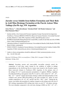 Jarosite Versus Soluble Iron-Sulfate Formation and Their Role in Acid Mine Drainage Formation at the Pan De Azúcar Mine Tailings (Zn-Pb-Ag), NW Argentina