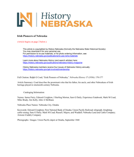 Irish Pioneers of Nebraska