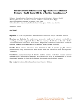 Silent Cerebral Infarctions in Type II Diabetes Mellitus Patients- Could Brain MRI Be a Routine Investigation?