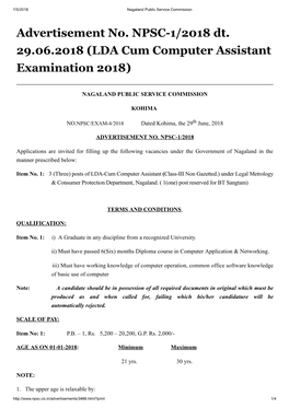 LDA Cum Computer Assistant Examination 2018)