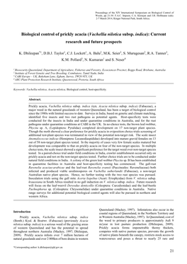 Biological Control of Prickly Acacia (Vachellia Nilotica Subsp