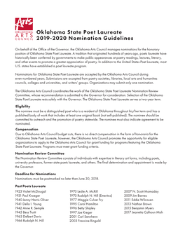 Oklahoma State Poet Laureate 2019-2020 Nomination Guidelines