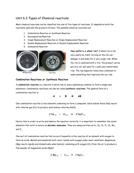 Unit 6.3 Types of Chemical Reactions