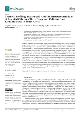 Chemical Profiling, Toxicity and Anti-Inflammatory Activities