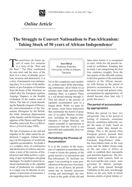 The Struggle to Convert Nationalism to Pan-Africanism: Taking Stock of 50 Years of African Independence1