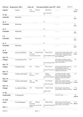 CD-Liste Komponisten ABC... Giovanni Gabrieli (Um 1557