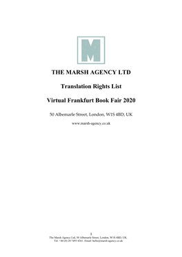 THE MARSH AGENCY LTD Translation Rights List Virtual Frankfurt Book Fair 2020