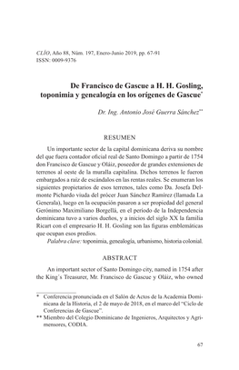 De Francisco De Gascue a H. H. Gosling, Toponimia Y Genealogía En Los Orígenes De Gascue*