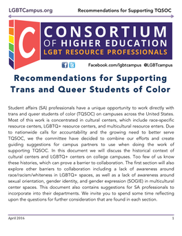 Recommendations for Supporting Trans and Queer Students of Color