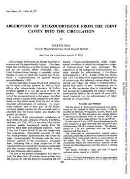 Absorption Ofhydrocortisone from the Joint