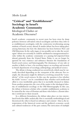 "Establishment" Sociology in Israel's