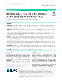 Stereological Assessment of the Effects of Vitamin D Deficiency on the Rat Testis Ali Zamani1,2, Forough Saki1* , Neda Hatami1 and Farhad Koohpeyma1*