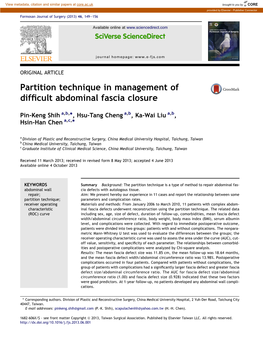 Partition Technique in Management of Difficult Abdominal Fascia Closure