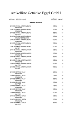 Artikelliste Getränke Eggel Gmbh