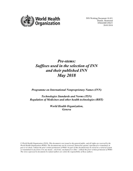 Suffixes Used in the Selection of INN and Their Published INN May 2018
