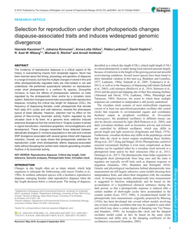 Selection for Reproduction Under Short Photoperiods Changes Diapause