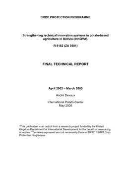 Innovation Systems in Potato-Based Agriculture in Bolivia (INNOVA)