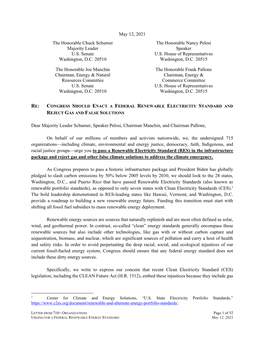 LETTER from 710+ ORGANIZATIONS Page 1 of 52 URGING for a FEDERAL RENEWABLE ENERGY STANDARD May 12, 2021