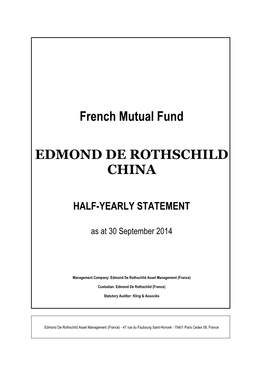 French Mutual Fund EDMOND DE ROTHSCHILD CHINA