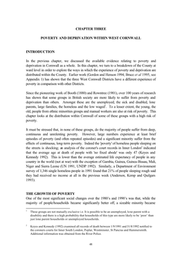 CHAPTER THREE POVERTY and DEPRIVATION WITHIN WEST CORNWALL INTRODUCTION in the Previous Chapter, We Discussed the Available Evid