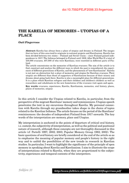 The Karelia of Memories – Utopias of a Place