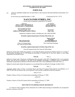 NACCO INDUSTRIES, INC. (Exact Name of Registrant As Specified in Its Charter)