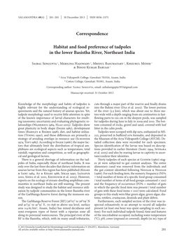 Habitat and Food Preference of Tadpoles in the Lower Basistha River, Northeast India