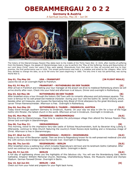 OBERAMMERGAU 2 0 2 2 Germany & Austria a Spiritual Journey, May 26 – Jun 04