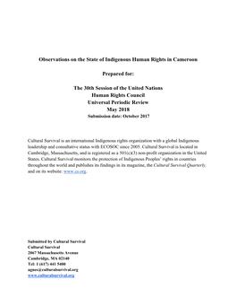 Observations on the State of Indigenous Human Rights in Cameroon