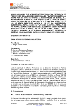 Acuerdo Por El Que Se Emite Informe Sobre La Propuesta De Resolución De La Dirección General De Política Energética Y Minas