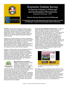 Economic Outlook Survey of German Industry in Pittsburgh and Southwestern Pennsylvania B Le Usin Irc Executive Summary - 2011 Ess C