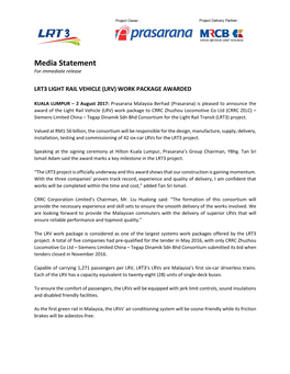 Media Statement for Immediate Release