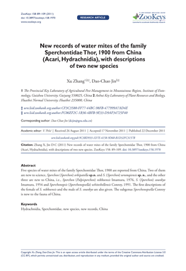 Acari, Hydrachnidia), with Descriptions of Two New Species