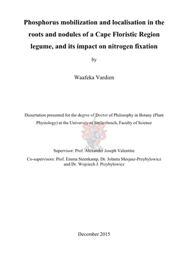 Phosphorus Mobilization and Localisation in the Roots and Nodules of a Cape Floristic Region Legume, and Its Impact on Nitrogen Fixation