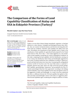 The Comparison of the Forms of Land Capability Classification of Atalay and USA in Eskişehir Province (Turkey)*