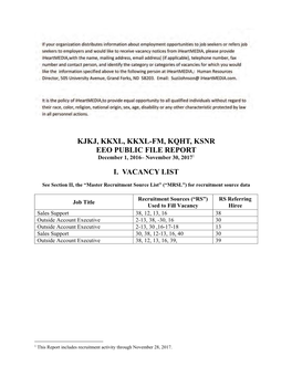 Kjkj, Kkxl, Kkxl-Fm, Kqht, Ksnr Eeo Public File Report I