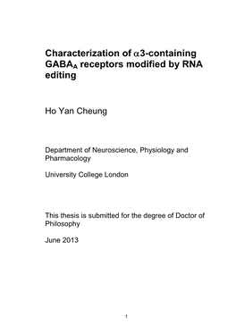 Characterization of A3 GABAA Receptors Modified by RNA Editing