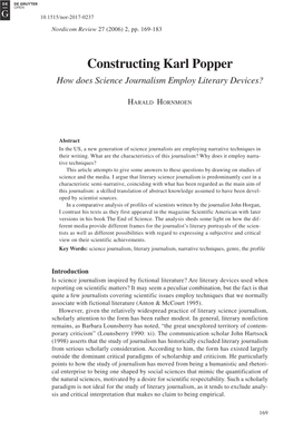 Constructing Karl Popper How Does Science Journalism Employ Literary Devices?