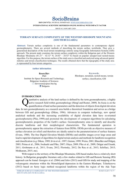 Terrain Surface Complexity of the Western Rhodope Mountains (South Bulgaria)