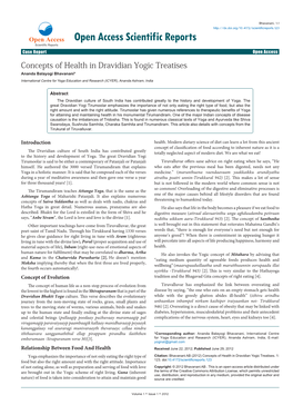 Concepts of Health in Dravidian Yogic Treatises Ananda Balayogi Bhavanani* International Centre for Yoga Education and Research (ICYER), Ananda Ashram, India