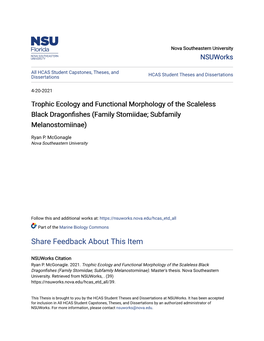 Trophic Ecology and Functional Morphology of the Scaleless Black Dragonfishes (Family Stomiidae; Subfamily Melanostomiinae)