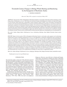 Twentieth-Century Changes in Beluga Whale Hunting and Butchering by the Kaηigmiutú of Buckland, Alaska C