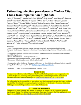 Estimating Infection Prevalence in Wuhan City, China from Repatriation