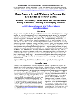Bank Ownership and Efficiency in Post-Conflict Era: Evidence from Sri Lanka