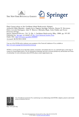 Plant Conservation in the Caribbean Island Biodiversity Hotspot Author(S): Mike Maunder, Angela Leiva, Eugenio Santiago-Valentín, Dennis W