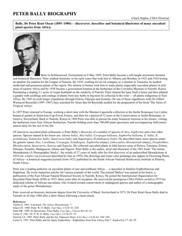 PETER BALLY BIOGRAPHY Chuck Staples, CSSA Historian