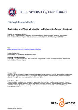 Banknotes and Their Vindication in Eighteenth-Century Scotland