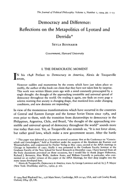 Democracy and Difference: Reflections on the Metapolitics of Lyotard and Derrida‘.’